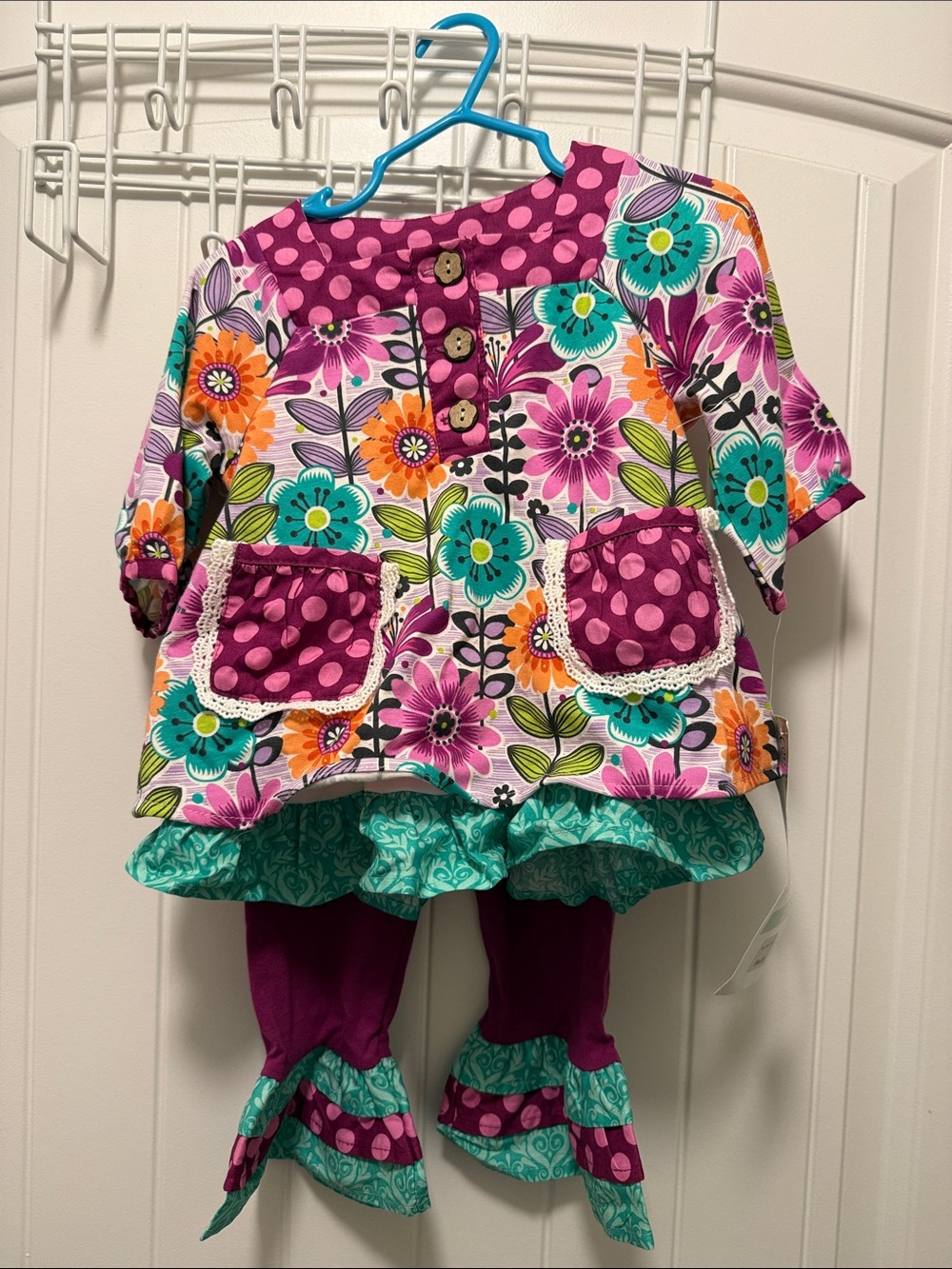 Counting Daisies Girls Floral Purple & Teal Matching Set - Tunic Top & Leggings